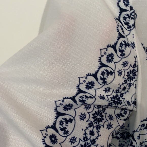 Shareen Collections Boho Playsuit Blue/ White Bell Sleeves AU 10 Button Up - Picture 7 of 10